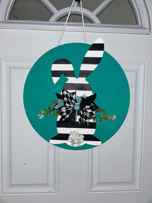 Teal Black and White Bunny